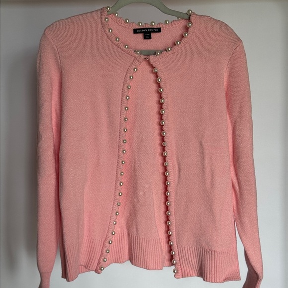 Boston Proper Sweaters - Boston Proper Pink Cardigan with Pearl Accents